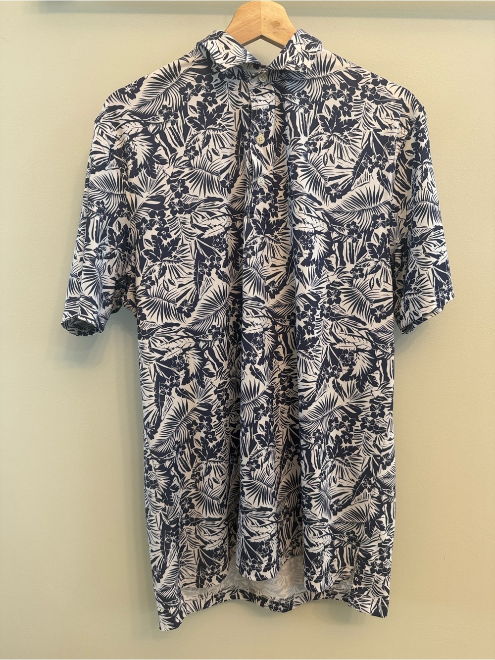 johnnie-O Navy and Cream Tropical Print Top